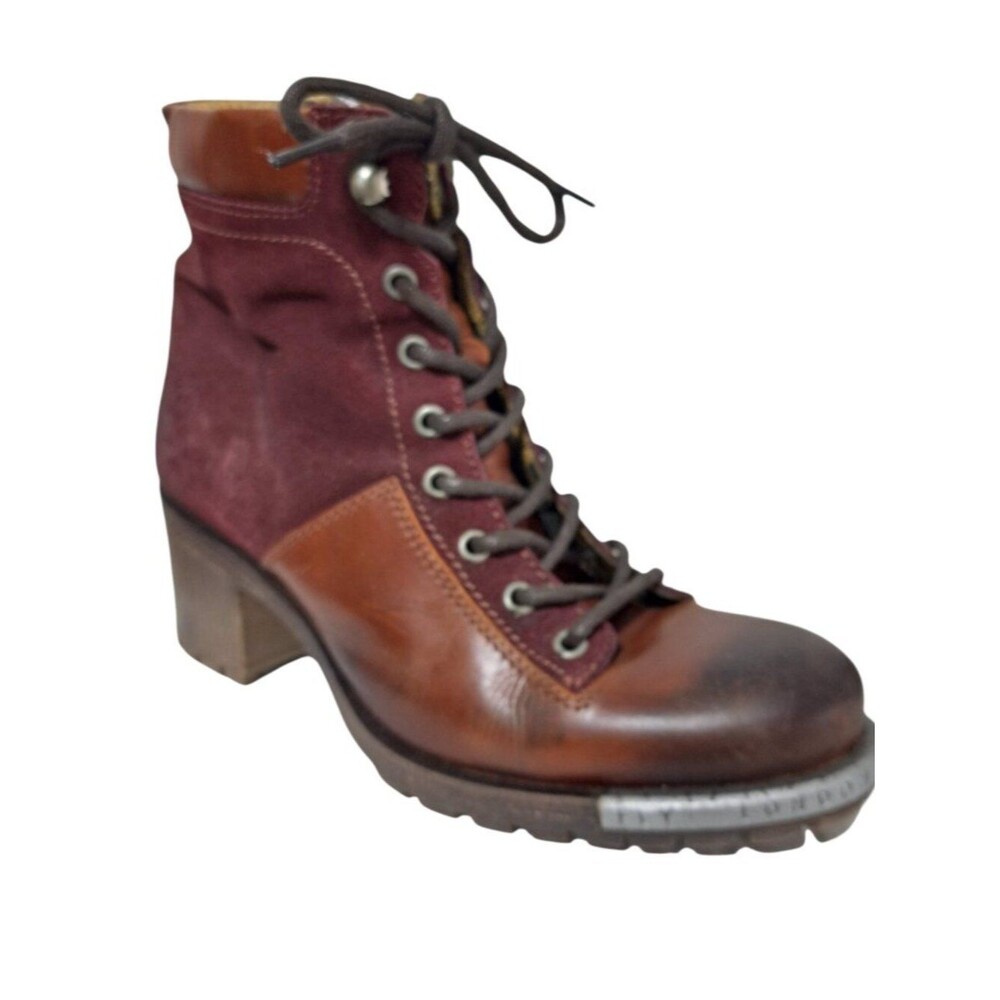 Fly London Women's Brown Lace-Up Ankle Combat Moto Bootie Leather Sz 41